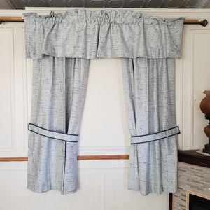 Sears Drapes 48W x 62L Tweed Print Pinch Pleat Curtains Blue VTG 50s 60s NEW